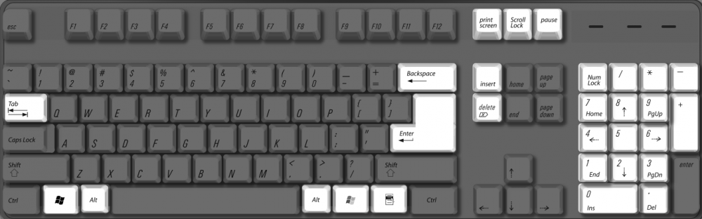 PC keyboard some keys highlighted